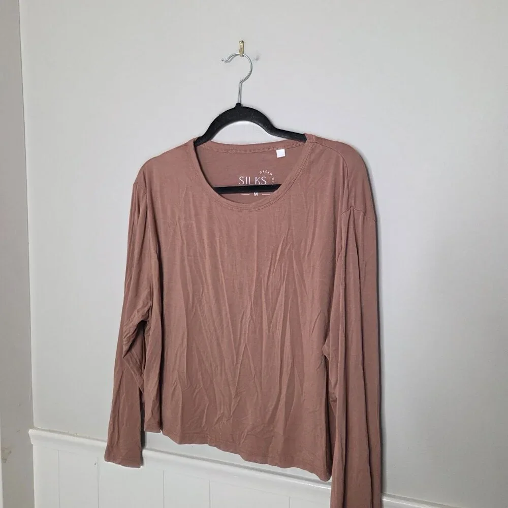 SILKS Solid Brown Long Sleeve Pants Lounge Pajama Set